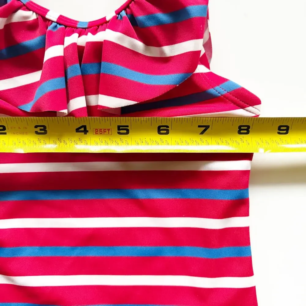 Hanna Andersson Red White Blue Striped 2T Ruffle Swim Suit Sun Protectant